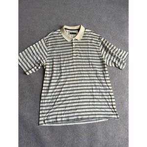 Wedge Golf & Beyond Mens Size XL Yellow White 100% Cotton Striped Polo Shirt Top